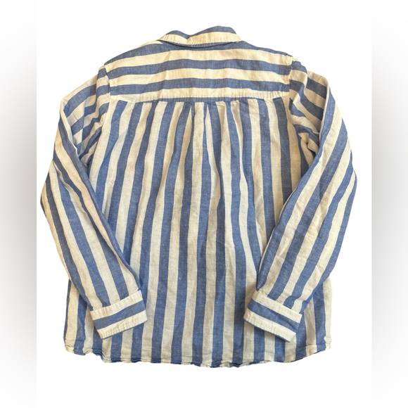 J Crew Linen Shirt M Blue White Stripe Long Sleeve Oxford Collar Preppy Beach - Picture 4 of 8